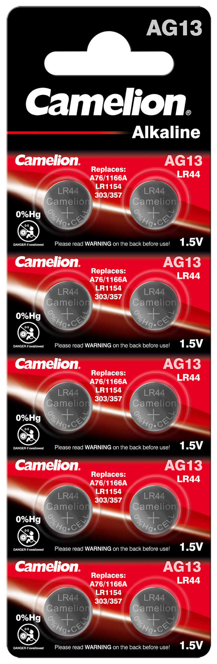 100x Camelion AG13 / LR44 / 357 / LR1154 / 13GA 1,5V