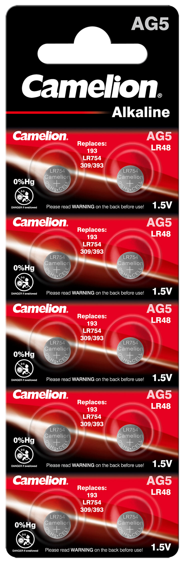 100x Camelion AG5 / LR754 / LR48 / 393 Alkaline