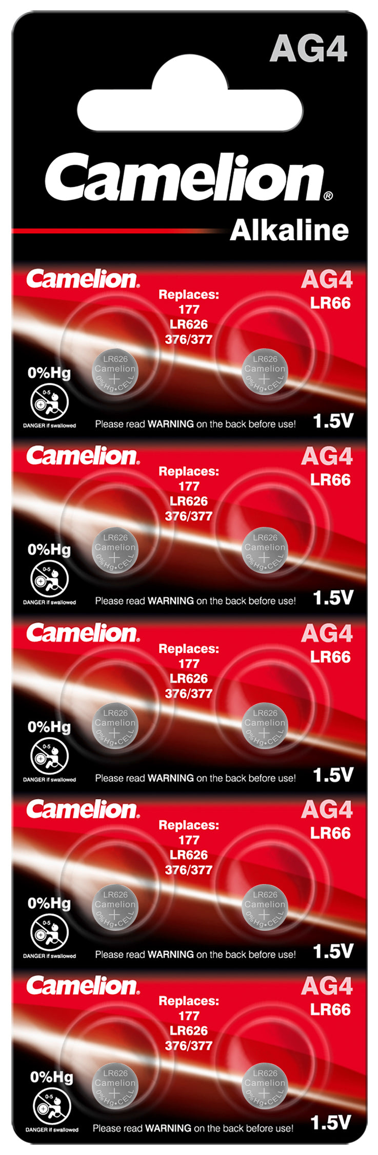 100x Camelion AG4 / LR626 / LR66 / 377 Alkaline