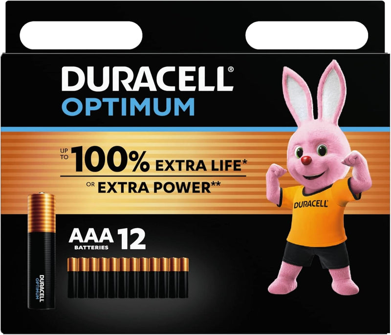 12x Duracell Optimum Micro AAA Batterien bis zu 100% zusätzliche Lebensdauer oder extra Power