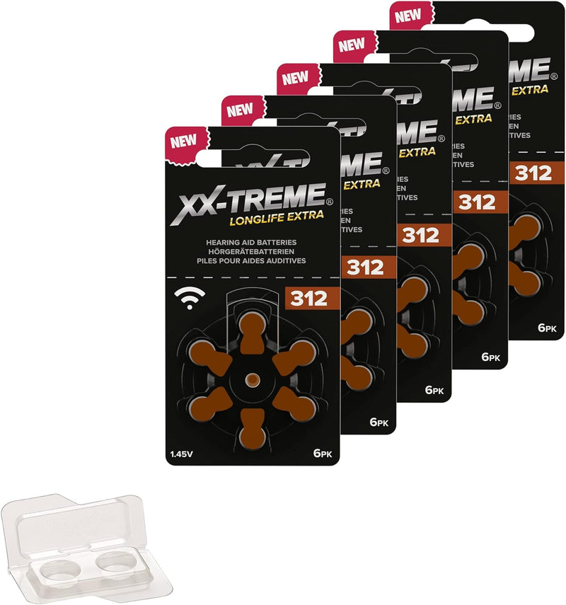 30 Stück XX-Treme Longlife Extra Hörgerätebatterien Typ 312 PR41 ZL3 1,45 Volt