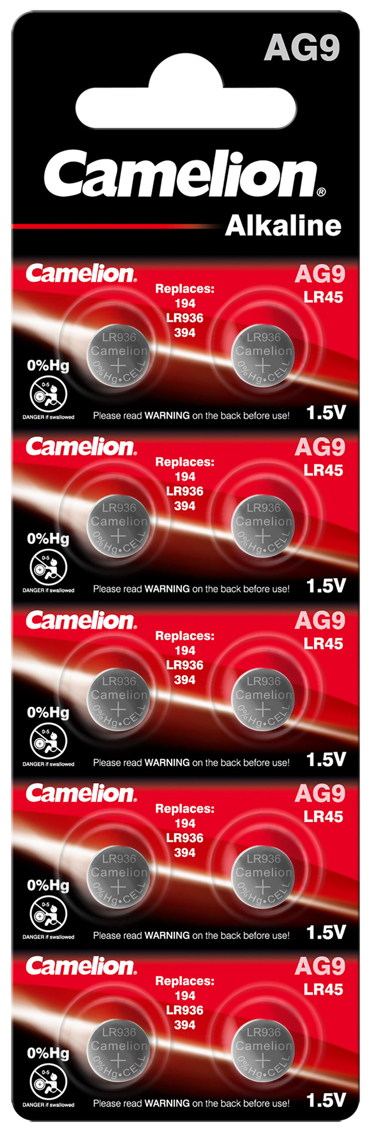 10x Camelion AG9 / LR936 / LR45 / 394 Alkaline
