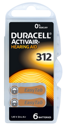 60x Duracell Easytab/Activair Typ 312 Hörgerätebatterien P312 PR41 ZL3