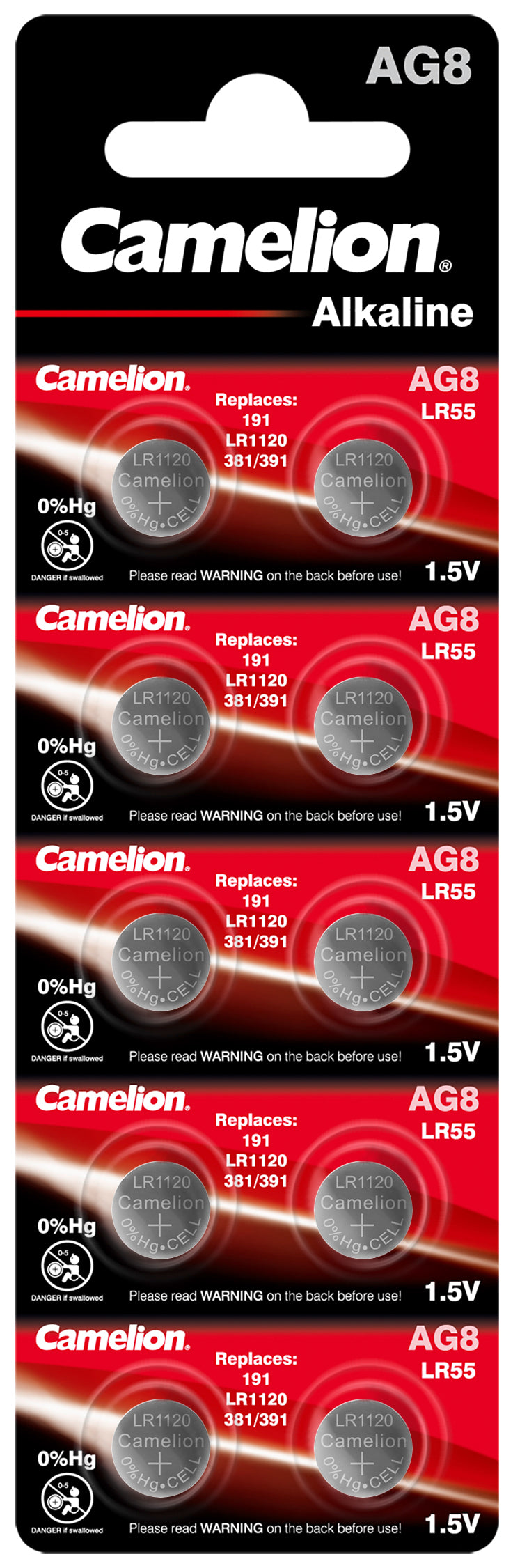 100x Camelion AG8 / LR1120 / LR55 / 391