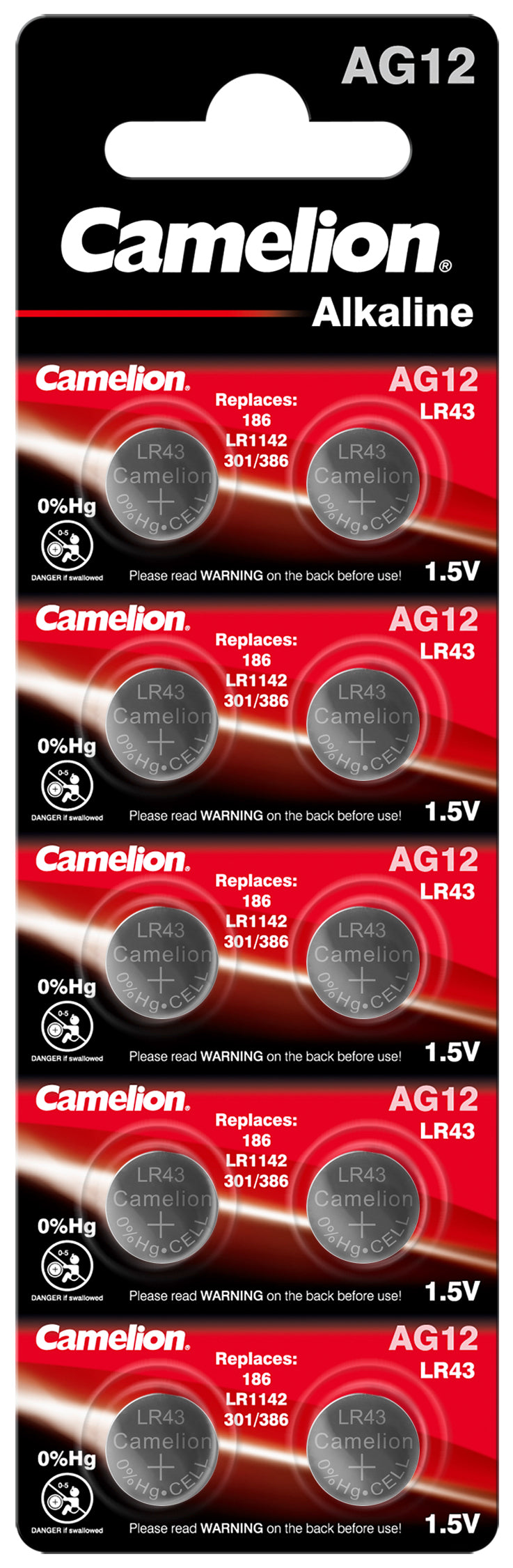 Camelion AG12 / LR43 / 186 / 12GA 1.5V Alkaline - 10er Pack