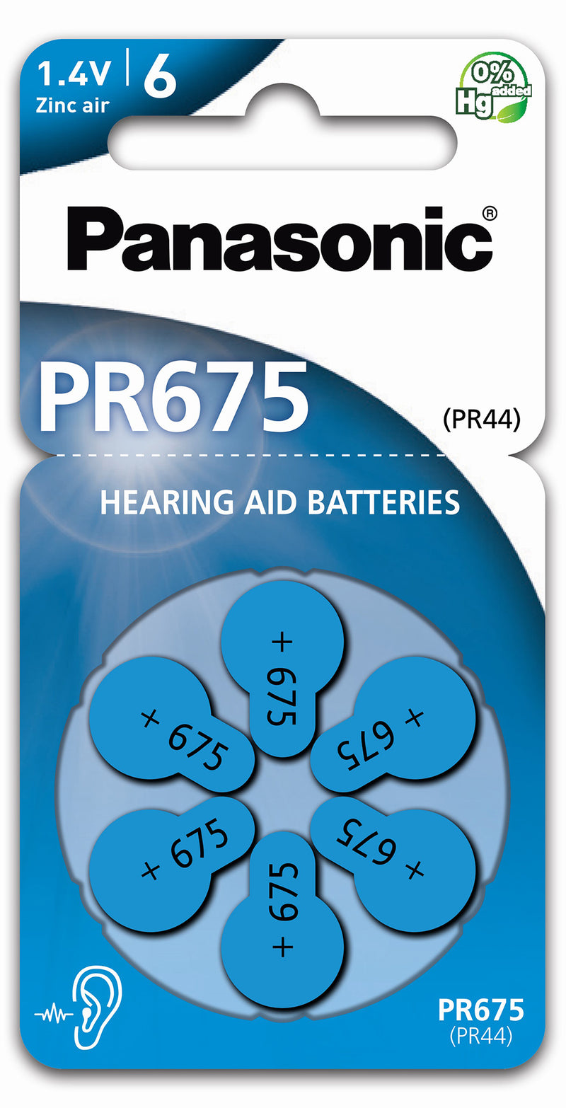 30x Panasonic Hörgerätebatterien Typ 675 Zinc Air P675 PR44 ZL1 Mercury Free